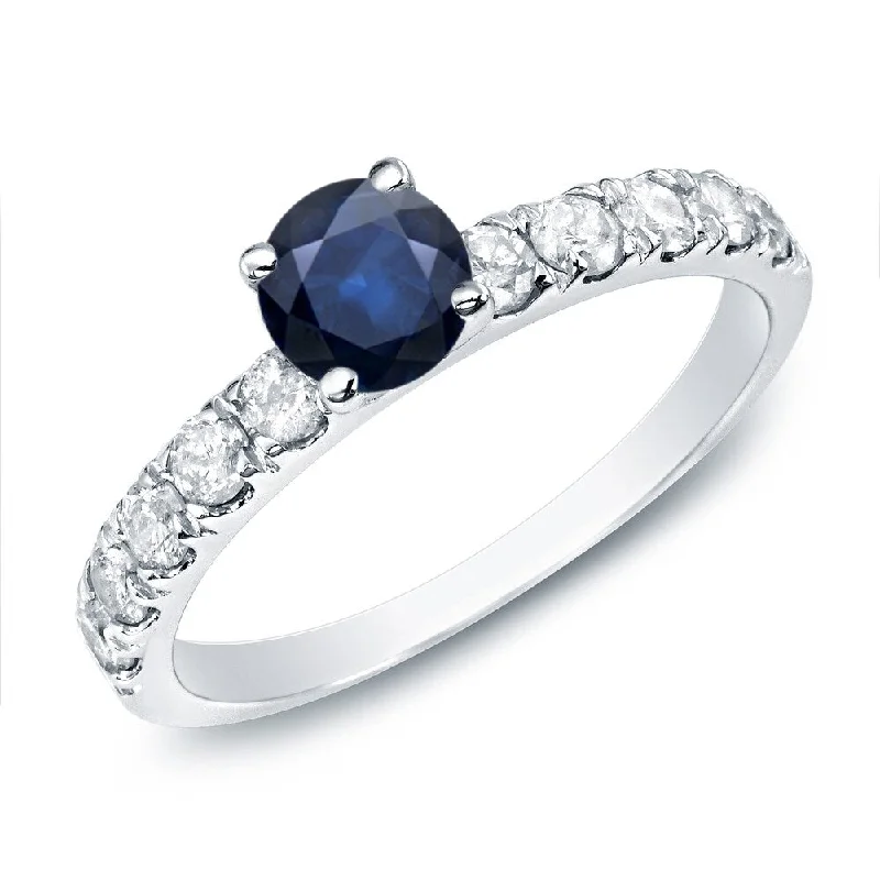 wanderlust garnet ring-Auriya 14k Gold 1/2ct Classic Blue Sapphire and Diamond Engagement Ring 1/2cttw