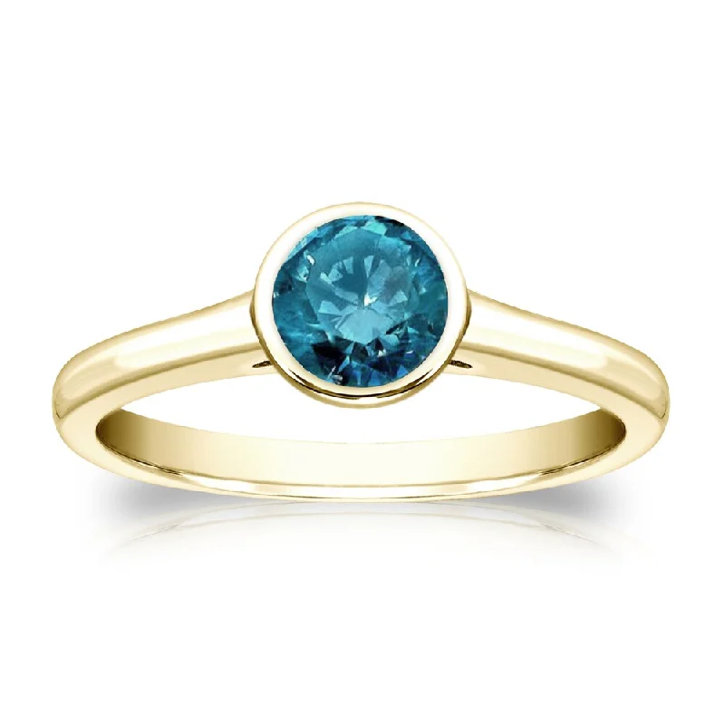 shimmering opal ring-Auriya 14k Gold 1/2ctw Bezel-set Solitaire Blue Diamond Engagement Ring (I1-I2)