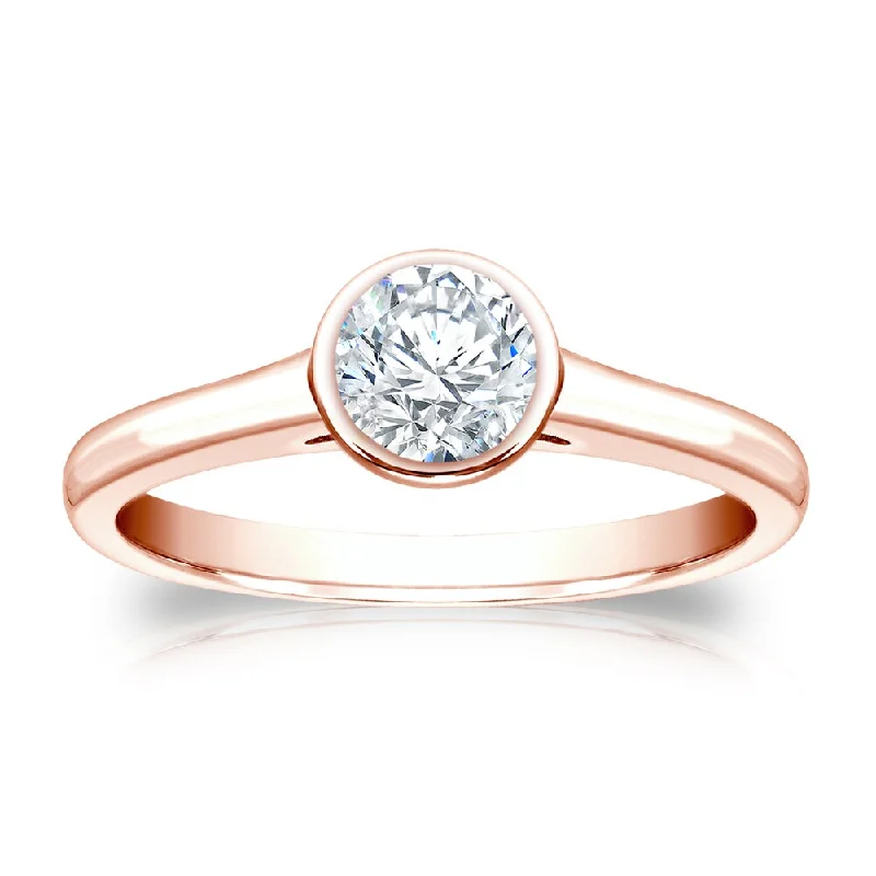 rose gold knotted ring-Auriya 14k Gold 1/2ctw Bezel-set Solitaire Diamond Engagement Ring