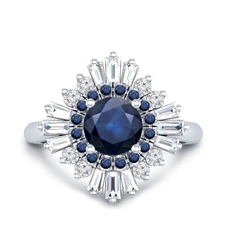 urban satin ring-Auriya 14k Gold 1 3/8ct Blue Sapphire and Diamond Ballerina Engagement Ring 5/8ctw (G-H, VS1-VS2)