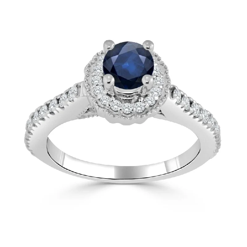 garnet eternity ring-Auriya 14K Gold 1/3ct Blue Sapphire and 2/5ct TDW Diamond Engagement Ring