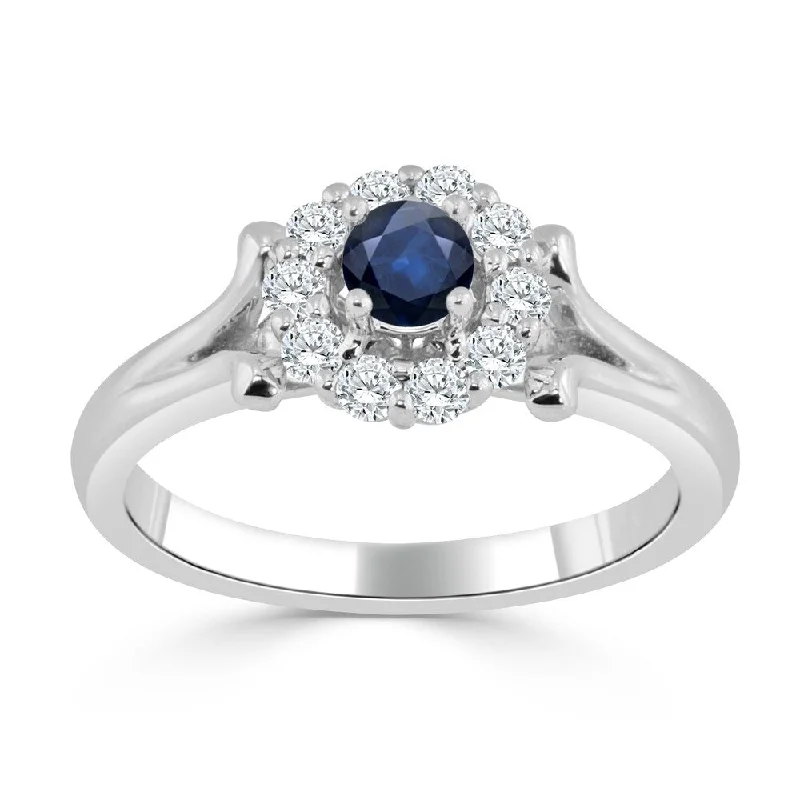 deco aquamarine ring-Auriya 14K Gold 1/4ct Blue Sapphire and 1/3ct TDW Diamond Engagement Ring