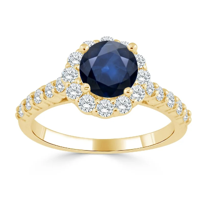 shimmering emerald ring-Auriya 14k Gold 1ct Blue Sapphire and Diamond Halo Engagement Ring 5/8ctw