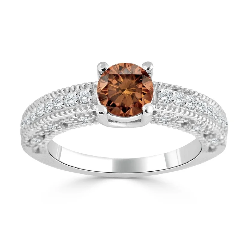 chiseled diamond ring-Auriya 14K Gold 1ct TDW Vintage-Inspired Brown and White Diamond Engagement Ring