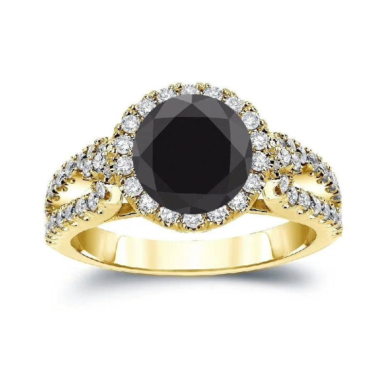 thin gold ring-Auriya 14k Gold 2 1/3 carat TW Halo Black Diamond Engagement Ring (H-I, SI2-SI3)