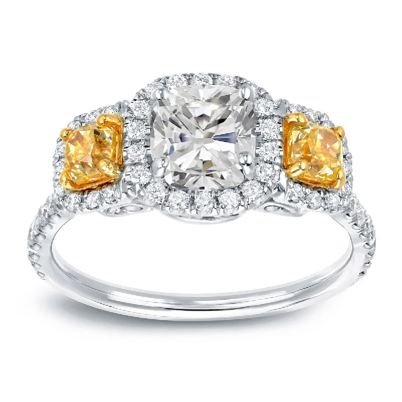 bicolor promise ring-Auriya 14k Gold 2ctw 3-stone Fancy Yellow Diamond Engagement Ring (H-I, I1-I2)