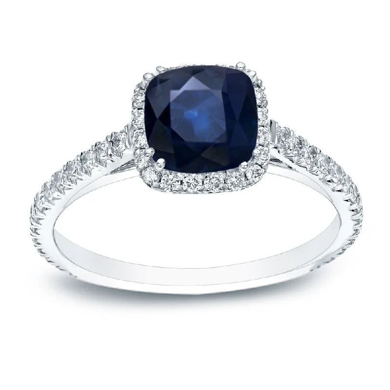 bendable promise ring-Auriya 14k Gold 3/4ct Cushion-cut Blue Sapphire and Diamond Halo Engagement Ring 3/4cttw (H-I, SI1-SI2)