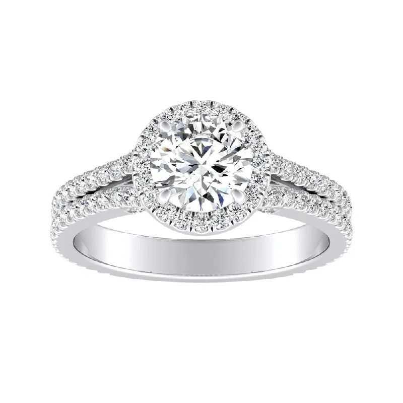 ornate trellis ring-Auriya 14k Gold 3/4ct Moissanite and 5/8ctw Halo Diamond Engagement Ring