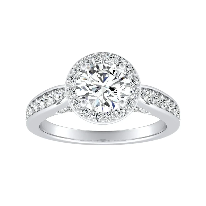 chiseled diamond ring-Auriya 14k Gold 3/4ct Round Moissanite Halo Diamond Engagement Ring 1/2cttw