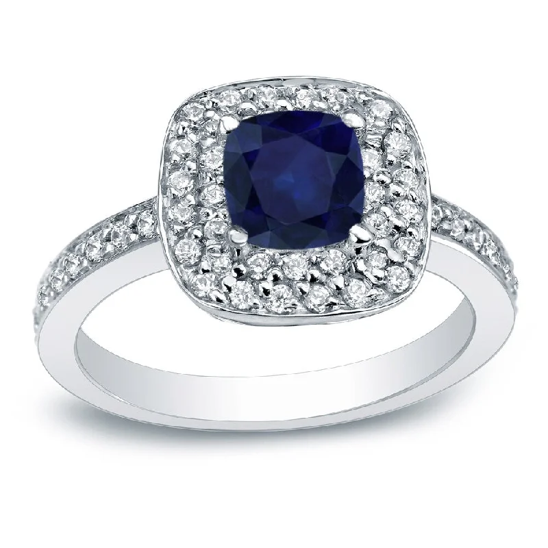 elegant design ring-Auriya 14k Gold 3/4ctw Cushion-cut Blue Sapphire Halo Diamond Engagement Ring 1/2cttw