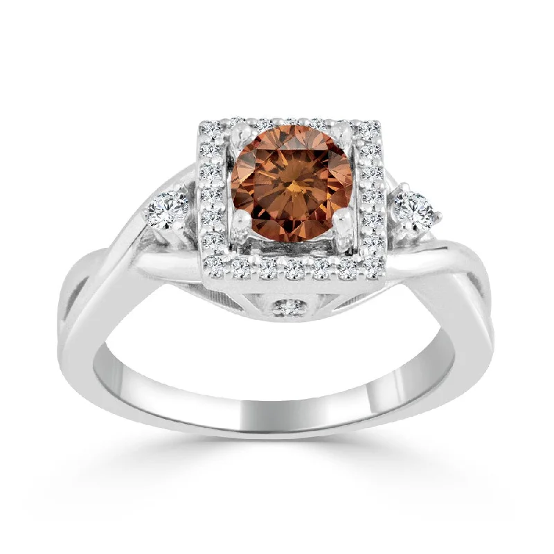 urban satin ring-Auriya 14k Gold 3/4ctw Modern Halo Brown Diamond Engagement Ring (H-I, I1-I2)