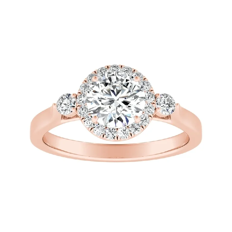 regency silver ring-Auriya 14k Gold 3-Stone 2 1/2ct Round Moissanite and 1/4ct TDW Diamond Halo Engagement Ring