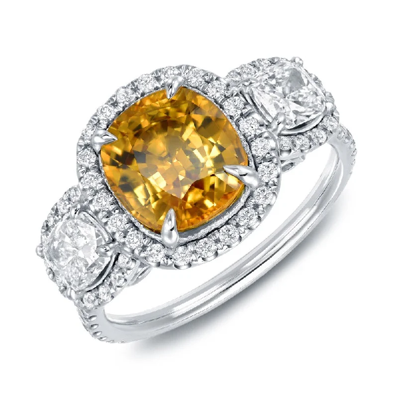 urban sleek ring-Auriya 14k Gold 3ct Cushion-cut Yellow Sapphire Halo Diamond Engagement Ring 1 2/5ctw (H-I, SI1-SI2)