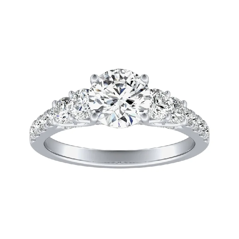 chiseled diamond ring-Auriya 14k Gold 3ct Moissanite and 5-Stone Diamond Engagement Ring 3/4ctw