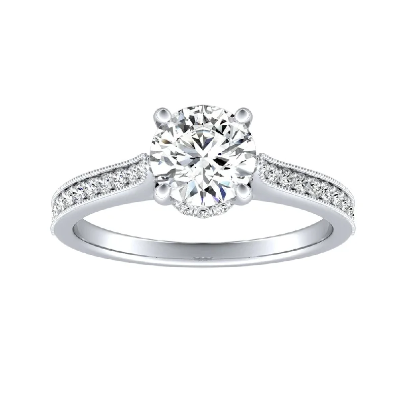 uncut silver ring-Auriya 14k Gold Round 4ct Moissanite and 1/5ct TDW Diamond Vintage Inspired Engagement Ring