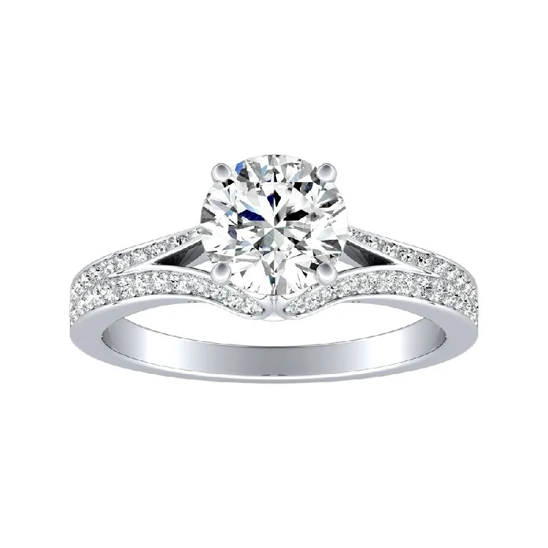 wanderlust moon ring-Auriya 14k Gold Unique Split-shank Round Diamond Engagement Ring 3/4cttw (G-H, VS1-VS2)