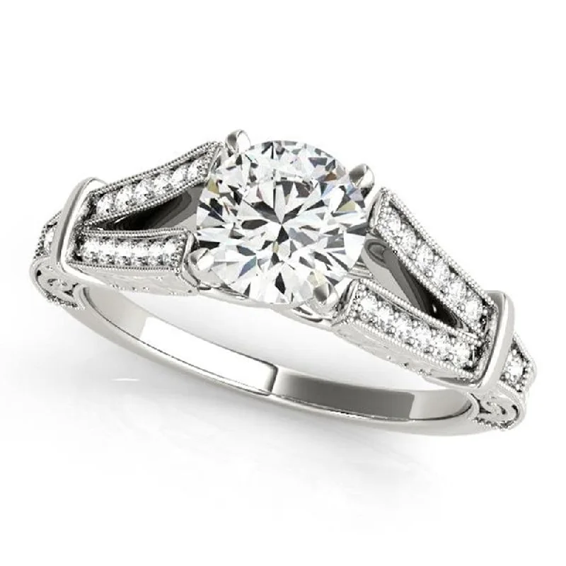 flow-shaped promise ring-Auriya 14k Gold Vintage Split Shank 4ct Moissanite and 1/5ctw Diamond Engagement Ring