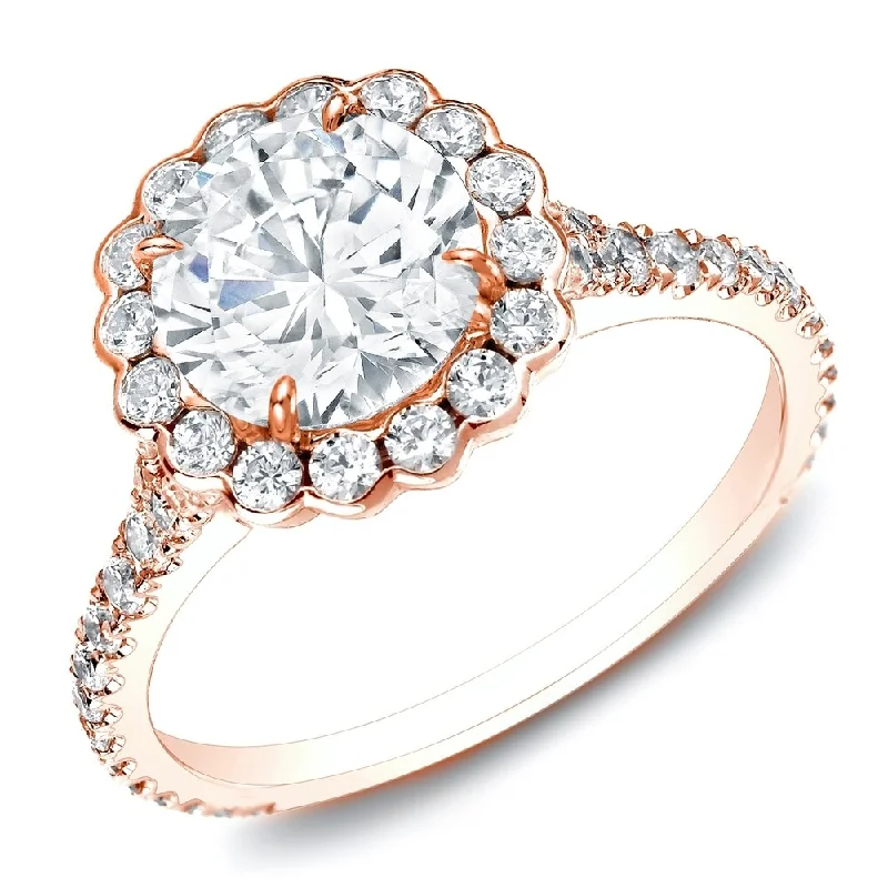 retro sapphire ring-Auriya 14k Rose Gold 1 1/2ctw Round Halo Diamond Engagement Ring (H-I, SI1-SI2)