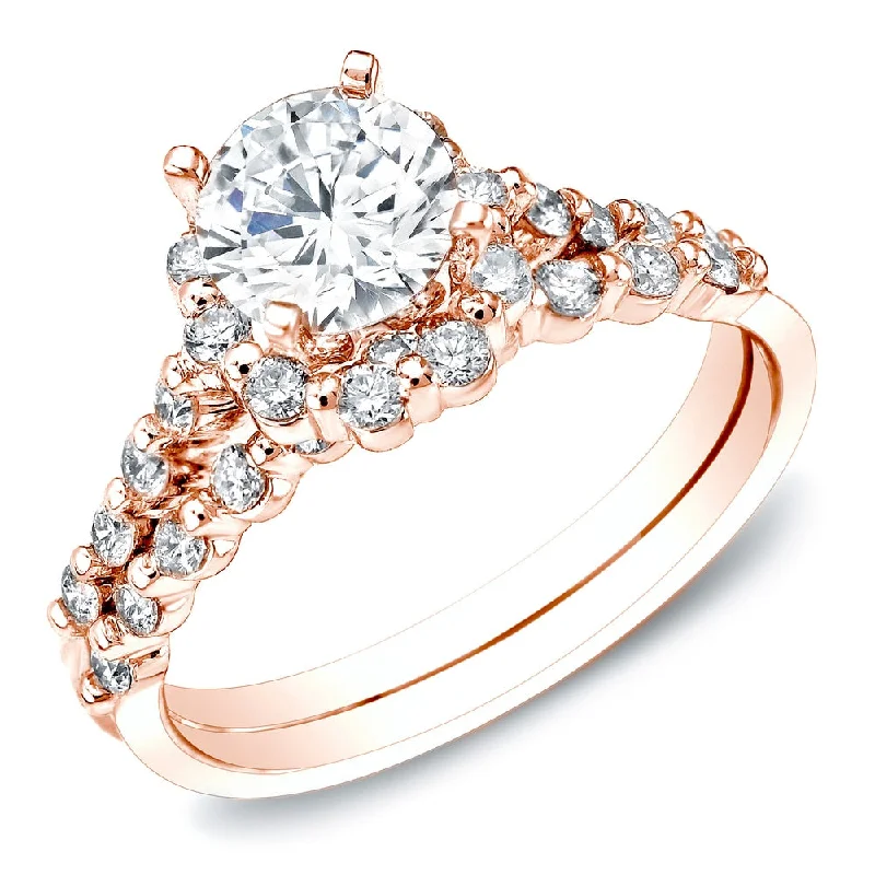 heavy statement ring-Auriya 14k Rose Gold 1.50ctw Certified Diamond Bridal Set Ring (H-I, SI1-SI2)