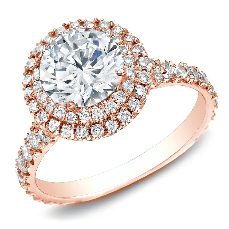 retro turquoise ring-Auriya 14k Rose Gold 2ctw Double Halo Diamond Engagement Ring