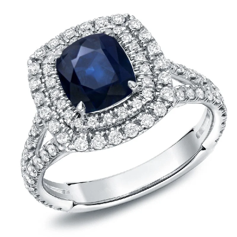 uncut turquoise ring-Auriya 18k Gold 1 1/2ct Cushion-cut Sapphire Halo Diamond Engagement Ring 1ctw (F-G, SI1-SI2)