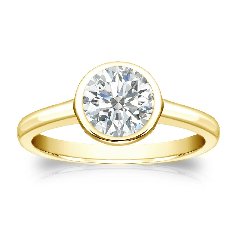 custom name ring-Auriya 18k Gold 1ctw Bezel Solitaire Diamond Engagement Ring Certified (I-J, SI1-SI2)