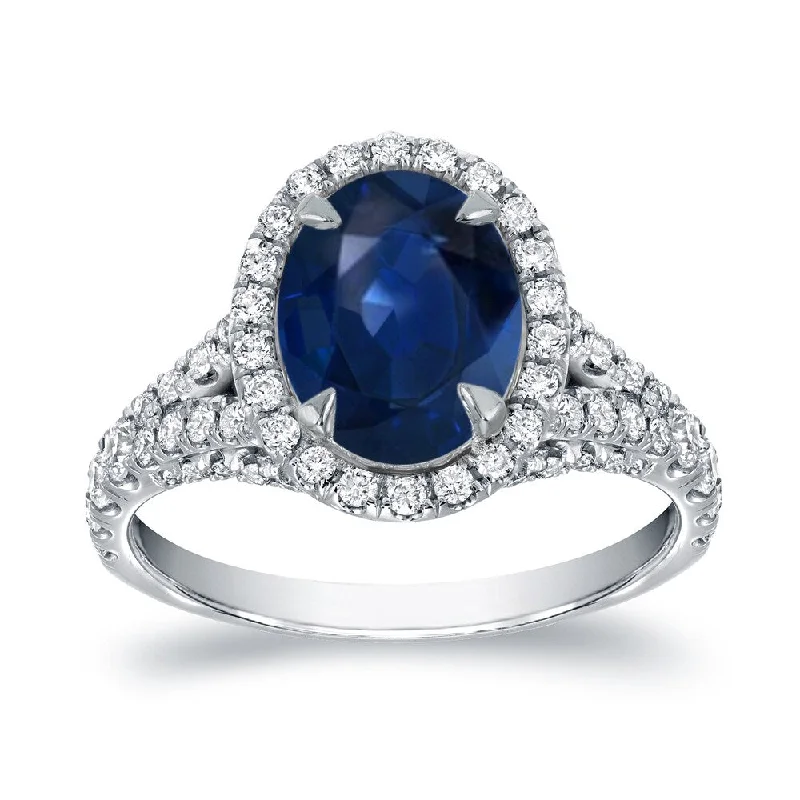 retro-style promise ring-Auriya 18k Gold 2ct Oval-cut Sapphire and Diamond Halo Engagement Ring 1ctw