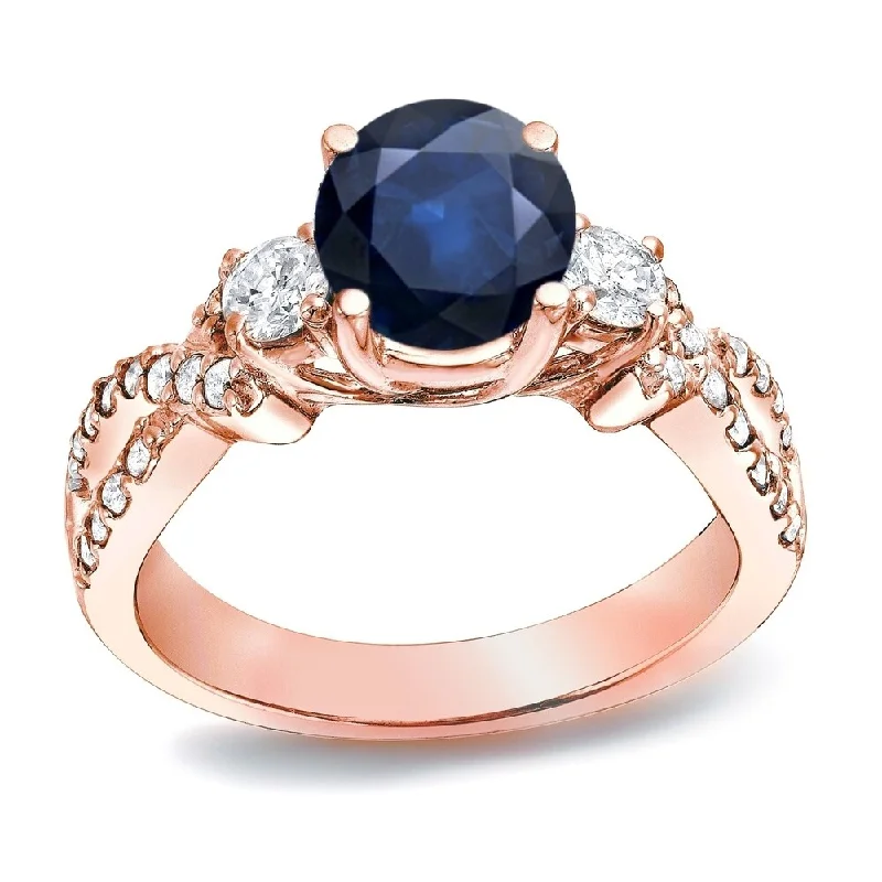 heavy silver ring-Auriya 1ct Blue Sapphire and 1/2ctw 3 Stone Diamond Engagement Ring 14K Gold