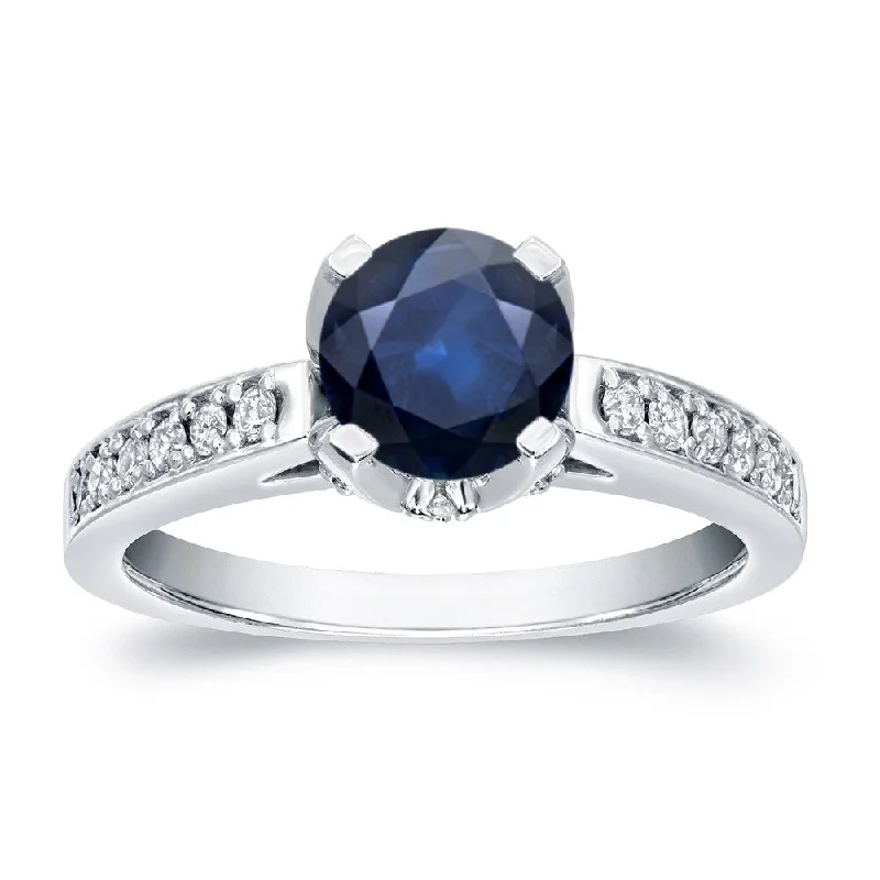 regency emerald stack ring-Auriya 1ct Blue Sapphire and 1/3ctw Diamond Engagement Ring 14k Gold (H-I, SI1-SI2)