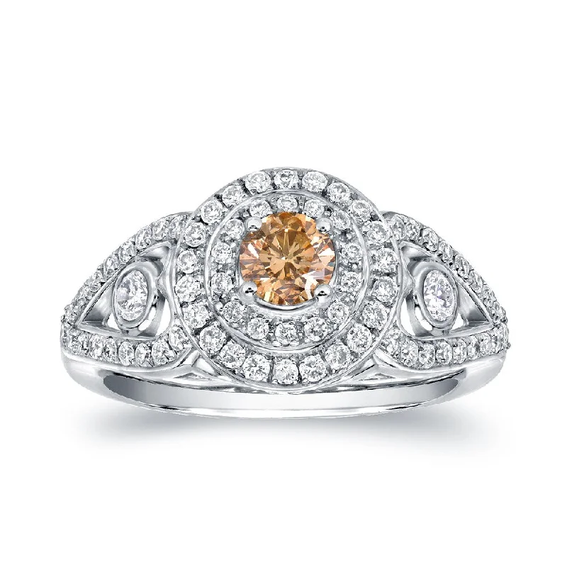 chiseled silver band ring-Auriya 1ct TDW Natural Fancy Yellow Diamond Halo Engagement Ring 14k White Gold