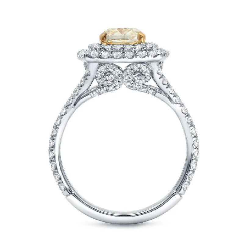 luxurious diamond ring-Auriya 2 1/4 carat Fancy Cushion Cut Yellow Diamond Engagement Ring 18K Two-Tone Gold Certified