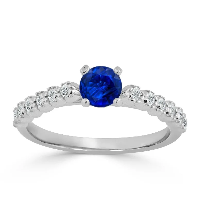 vintage birthstone ring-Auriya 2/5ct Blue Sapphire and 1/5ctw Round Diamond Engagement Ring 14K Gold