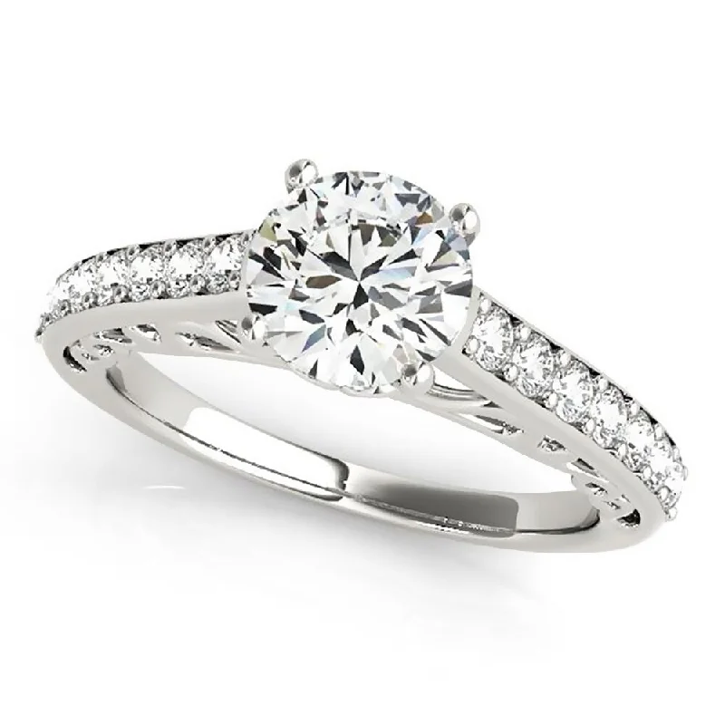 chiseled silver band ring-Auriya 2ct Round Brilliant Moissanite and 1/3ctw Diamond Engagement Ring 14K Gold