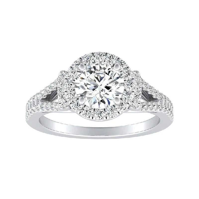 retro-style band ring-Auriya 2ct Round Moissanite Halo Engagement Ring with 1/3ct TDW Split Diamond Shank 14K Gold (G-H, VS1-VS2)