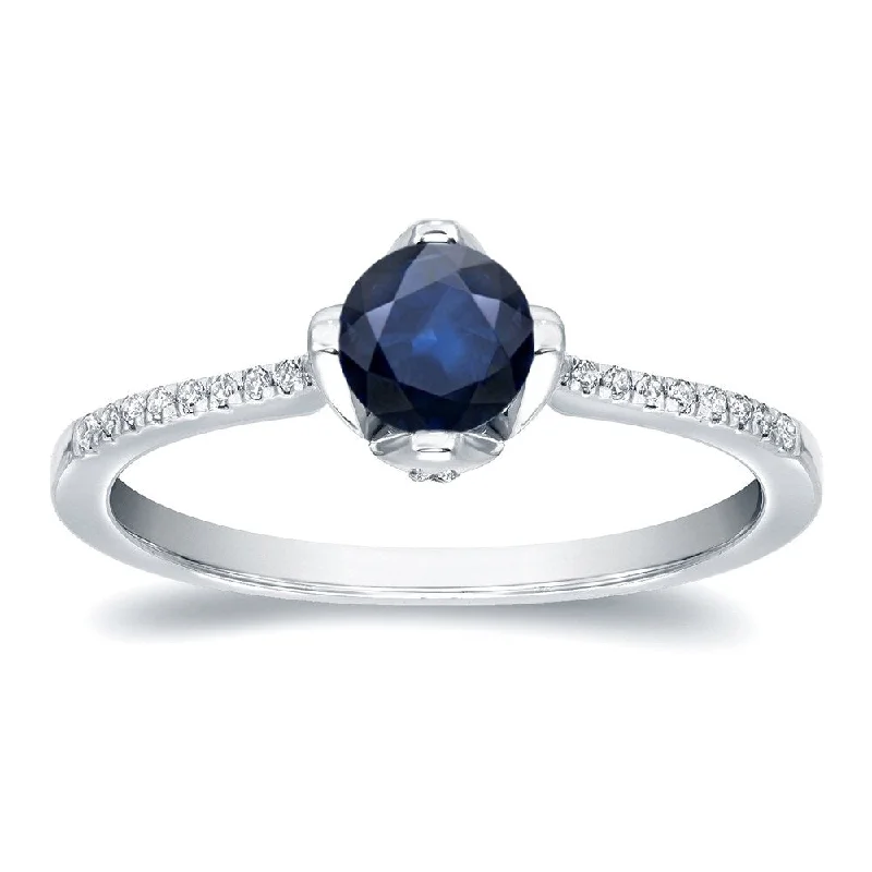 ruby band ring-Auriya 3/4ct Blue Sapphire and 1/10ctw Diamond Engagement Ring 14K Gold (H-I, SI1-SI2)