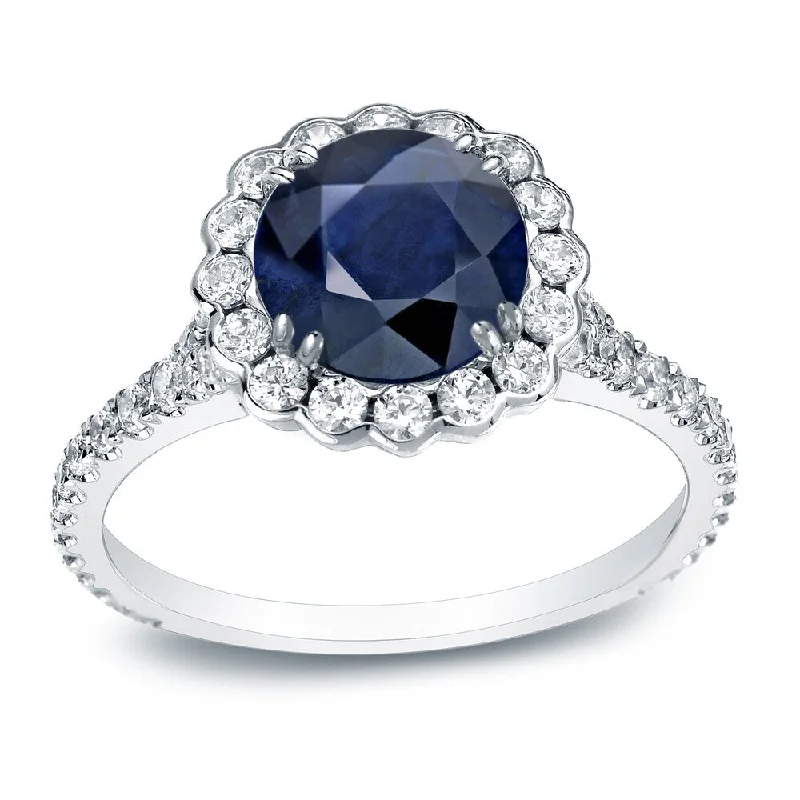 leafy-inspired band ring-Auriya 3/4ct Blue Sapphire and 3/4ctw Halo Diamond Engagement Ring Platinum (H-I, SI1-SI2)