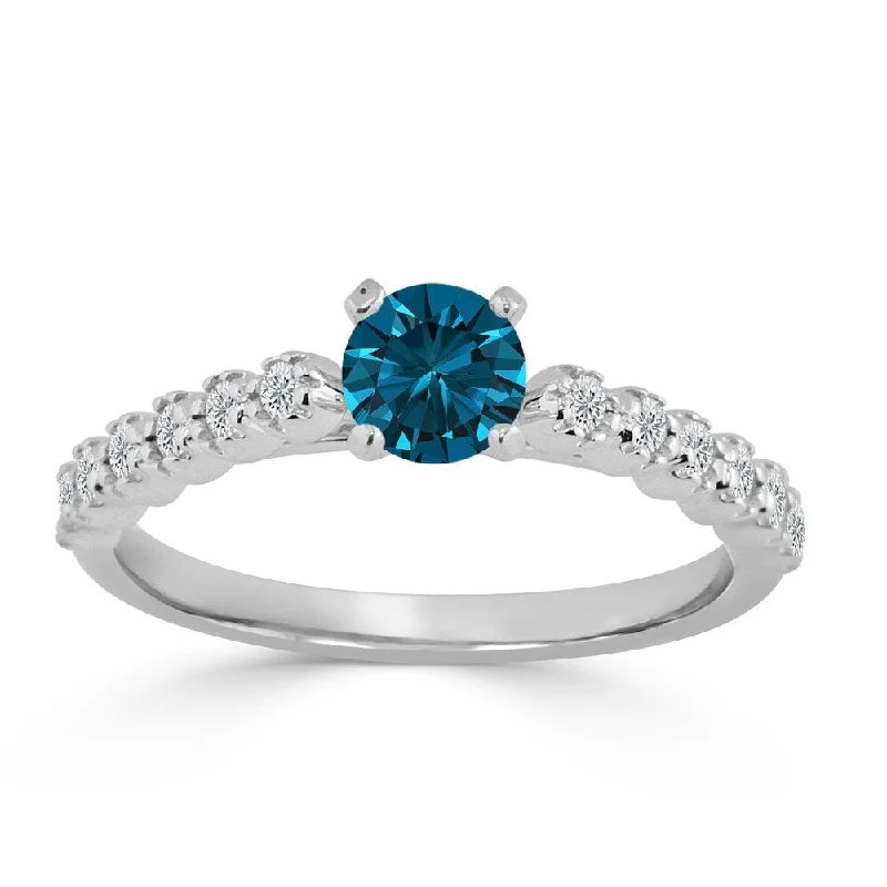 ridged silver ring-Auriya 3/5ctw Blue Diamond Engagement Ring 14K Gold