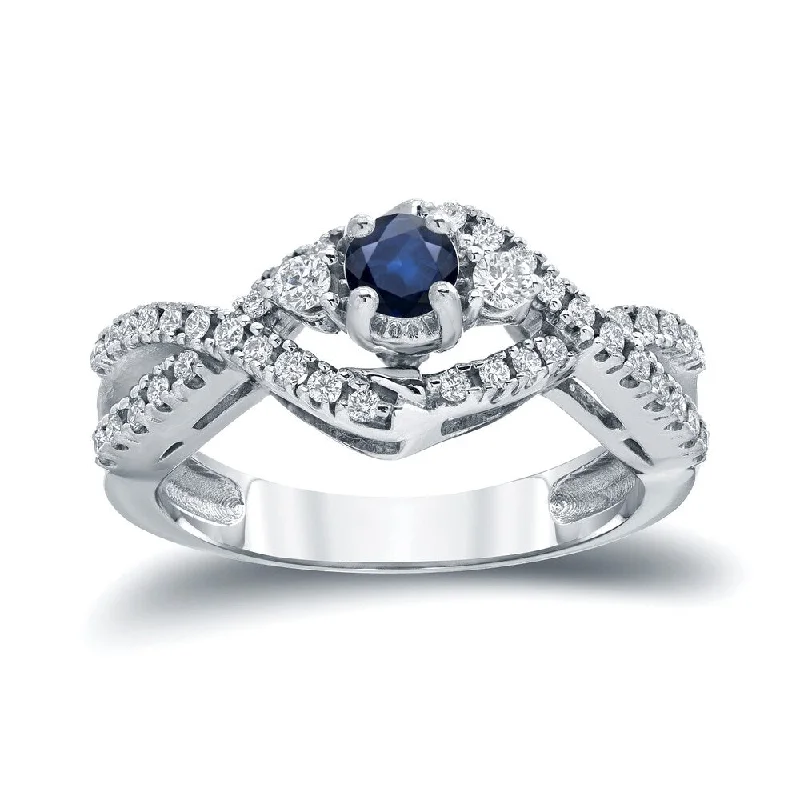 tarnished statement ring-Auriya 3-Stone Infinity 1/5ct Blue Sapphire and 1/3ctw Diamond Engagement Ring 14k Gold (H-I, I1-I2)