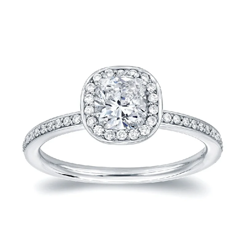 luxurious diamond ring-Auriya 4/5ctw Cushion-cut Halo Diamond Engagement Ring Platinum