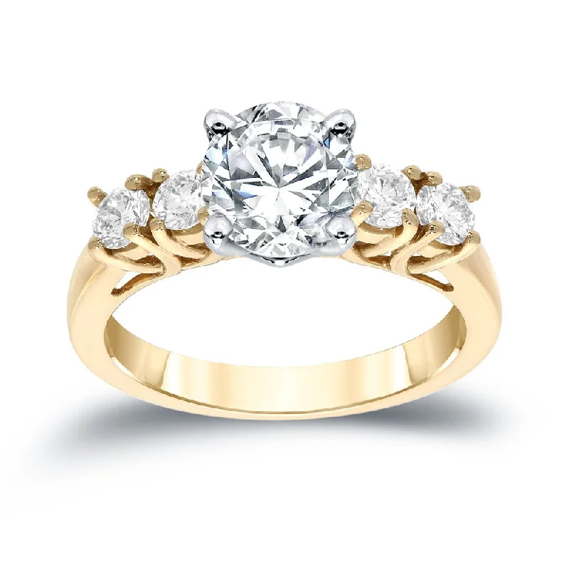 frond stamped ring-Auriya Classic 1 1/2ct TDW Round 5-stone Diamond Engagement Ring 14K Gold (I-J, SI1-SI2)