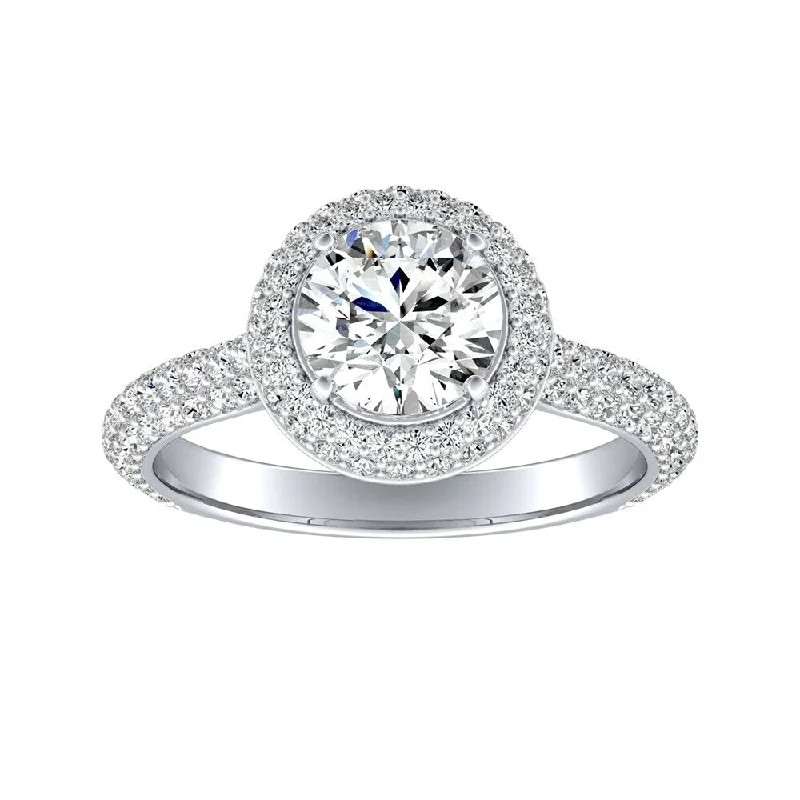 elegant design ring-Auriya Double Edged 1 1/2ct Moissanite and 3/4ctw Pave Halo Diamond Engagement Ring 14k Gold