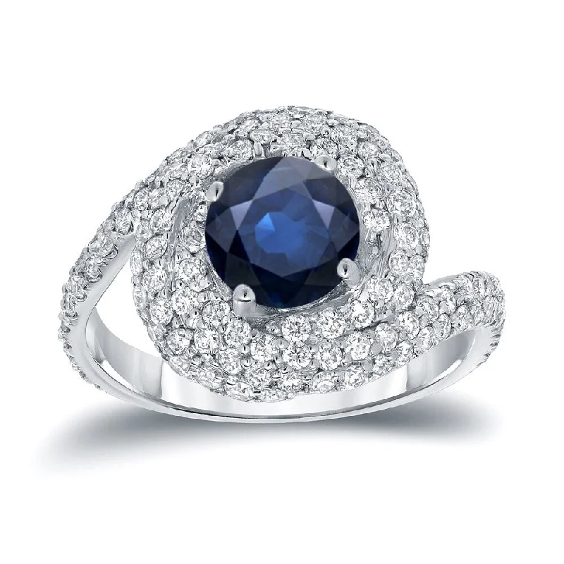 urban gold ring-Auriya Fancy Swirl 1ct Blue Sapphire and 1 1/3cttw Diamond Halo Engagement Ring 14k White Gold (D-E, SI1-SI2)