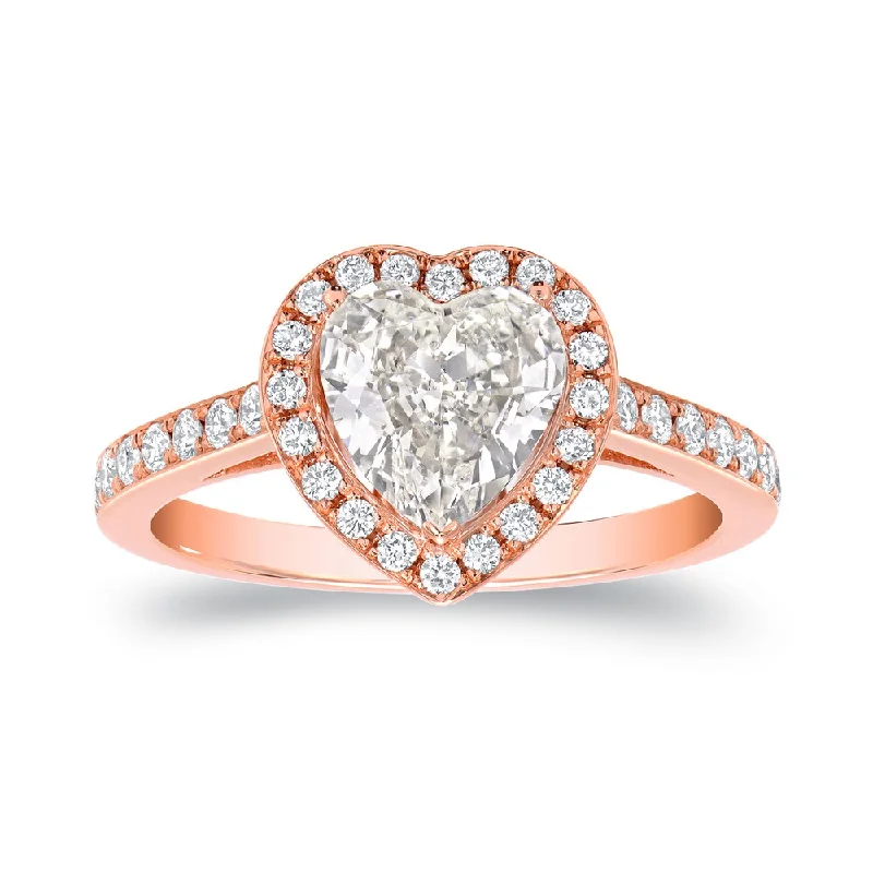 vibrant gold ring-Auriya Heart Shaped Diamond Halo Engagement Ring 1 4/5ct TDW 18k Rose Gold Certified (I-J, VS1-VS2)