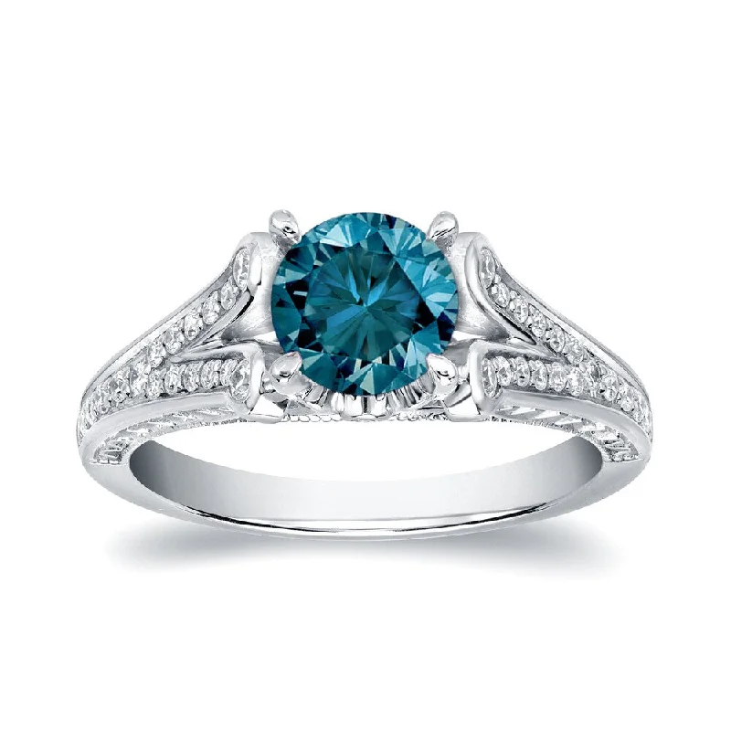 thin stacking ring-Auriya Modern 1 1/4ctw Blue Diamond Engagement Ring 14k Gold