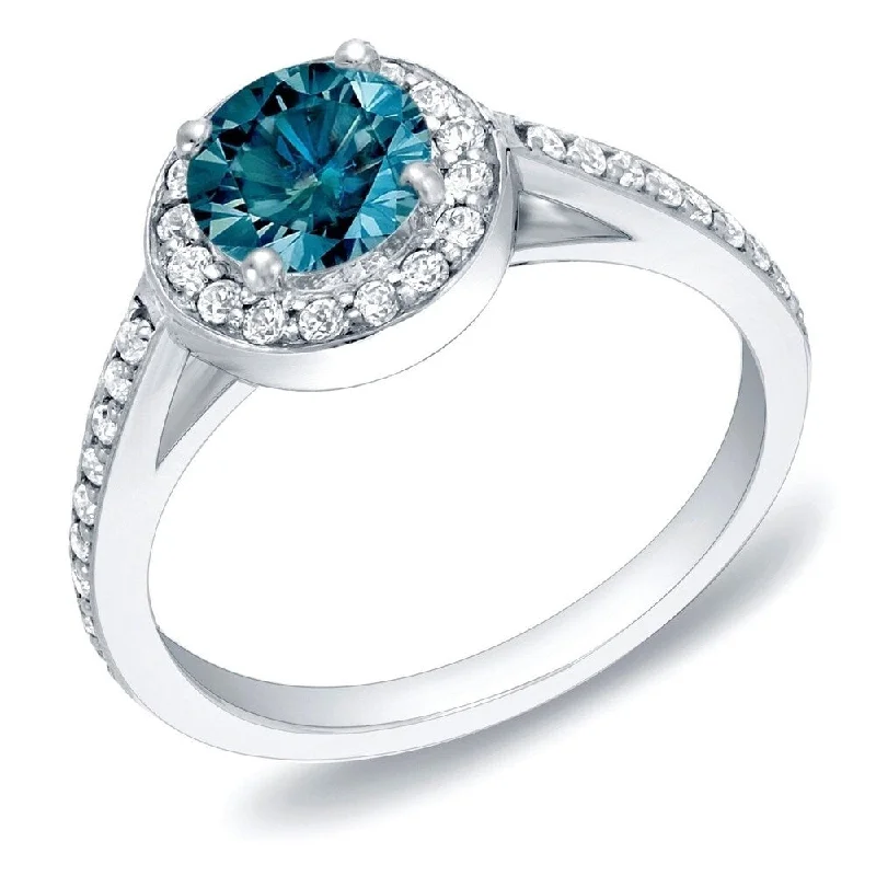 luxurious cocktail ring-Auriya Modern 1ctw Halo Blue Diamond Engagement Ring 14k Gold