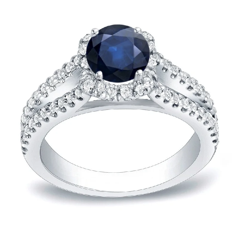 shimmering emerald ring-Auriya Modern 3/4ct Sapphire and 1/2ct TDW Halo Diamond Engagement Ring 14k Gold