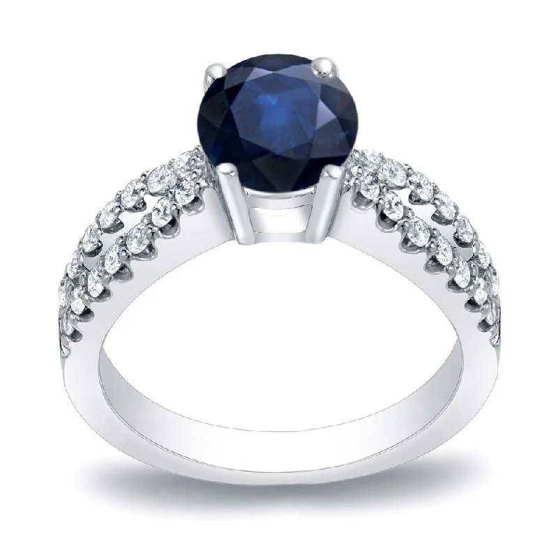 thin eternity ring-Auriya Modern Round 3/5ct Blue Sapphire and 2/5ct TDW Diamond Engagement Ring 14K Gold