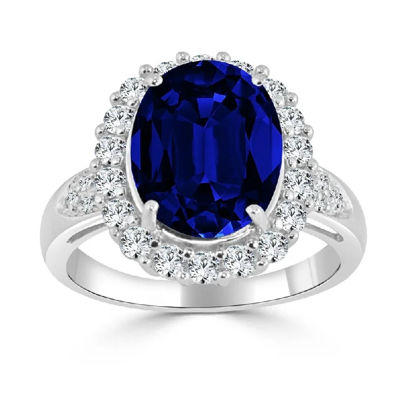 little initial ring-Auriya Oval Shaped 5 1/5ct Sapphire and Halo Diamond Engagement Ring 14k Gold