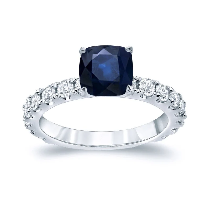 pewter promise ring-Auriya Platinum 1 1/2 Cushion Blue Sapphire and 1ctw Diamond Engagement Ring