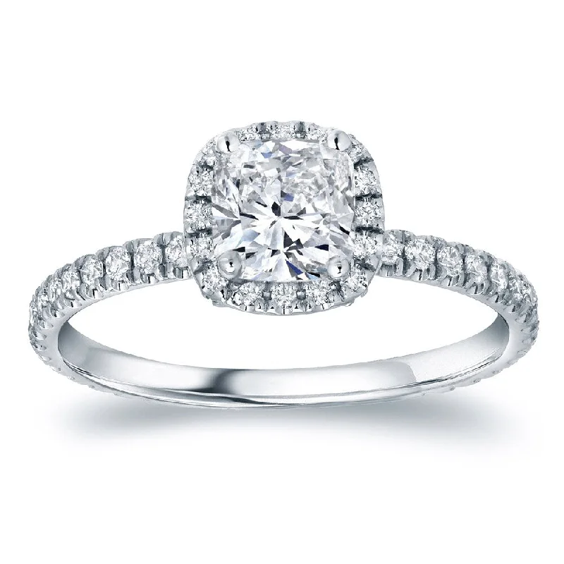 knotted gold ring-Auriya Platinum 1 1/2ctw Cushion-cut Halo Diamond Engagement Ring Certified